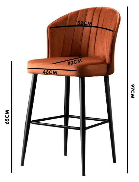 Set 4 scaune bar RUBI, caramiziu/negru, stofa catifelata/metal, 52x42x