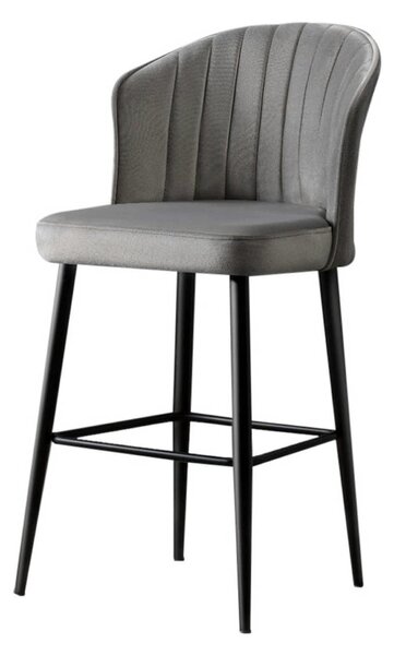 Set 4 scaune bar RUBI, gri/negru, stofa catifelata/metal, 52x42x97 cm