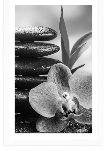 Poster cu passepartout compoziție Zen meditativă în design alb-negru