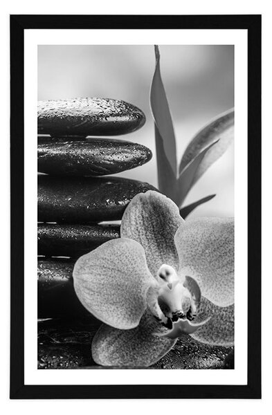 Poster cu passepartout compoziție Zen meditativă în design alb-negru