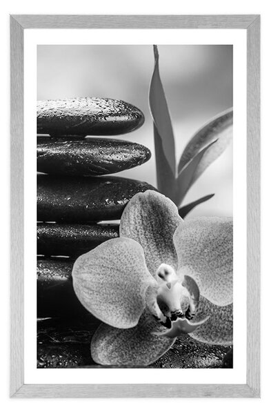 Poster cu passepartout compoziție Zen meditativă în design alb-negru