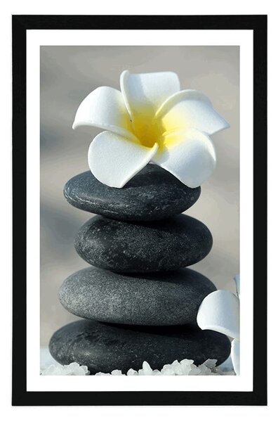 Poster cu passepartout pietre armonioase și o floare de plumeria