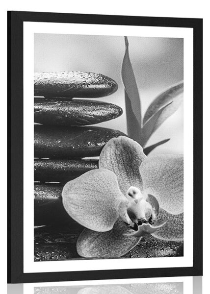 Poster cu passepartout compoziție Zen meditativă în design alb-negru