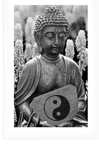 Poster cu passepartout Buddha yin și yang în design alb-negru