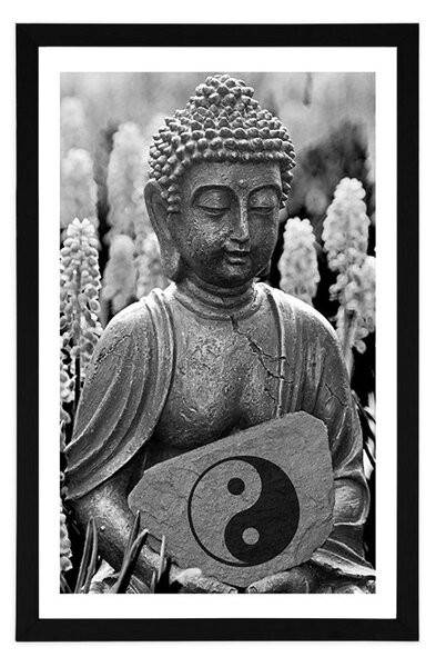 Poster cu passepartout Buddha yin și yang în design alb-negru
