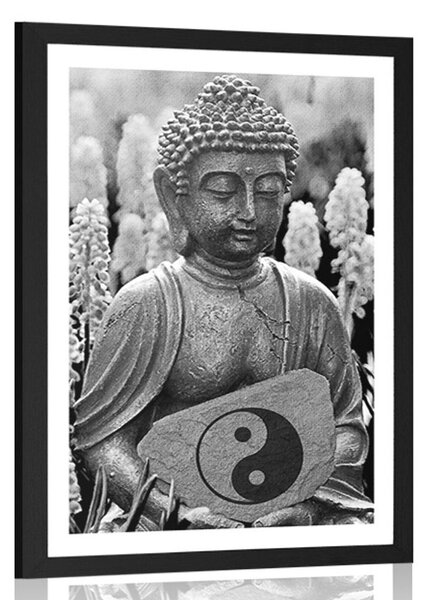 Poster cu passepartout Buddha yin și yang în design alb-negru