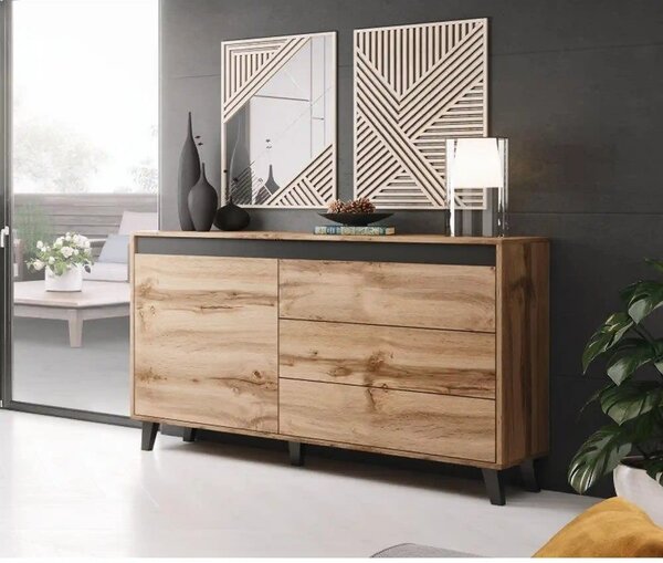 Comoda NORD, stejar wotan/gri antracit, PAL laminat, 138x38x83 cm