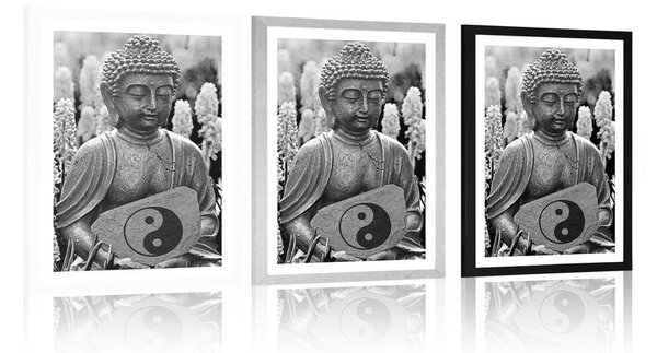 Poster cu passepartout Buddha yin și yang în design alb-negru