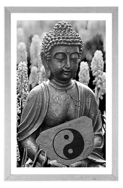 Poster cu passepartout Buddha yin și yang în design alb-negru