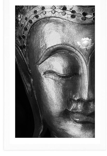 Poster cu passepartout Budha dumnezeiesc în design alb-negru