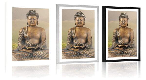 Poster cu passepartout statuie lui Buddha în poziție de meditație