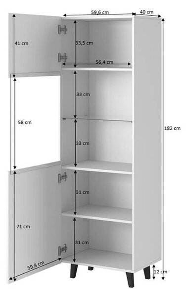 Vitrina PAFOS, alb, PAL laminat/sticla, 60x40x182 cm