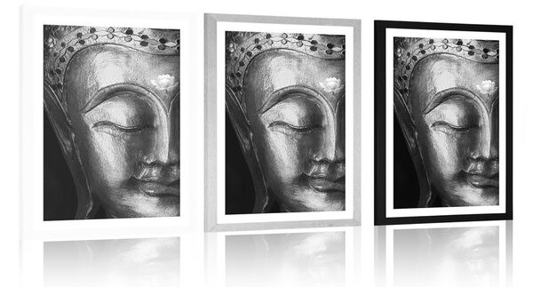 Poster cu passepartout Budha dumnezeiesc în design alb-negru