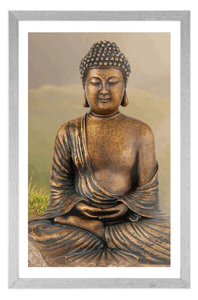 Poster cu passepartout statuie lui Buddha în poziție de meditație