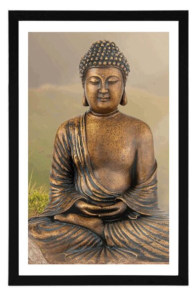 Poster cu passepartout statuie lui Buddha în poziție de meditație