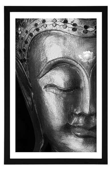 Poster cu passepartout Budha dumnezeiesc în design alb-negru