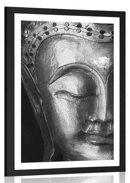 Poster cu passepartout Budha dumnezeiesc în design alb-negru