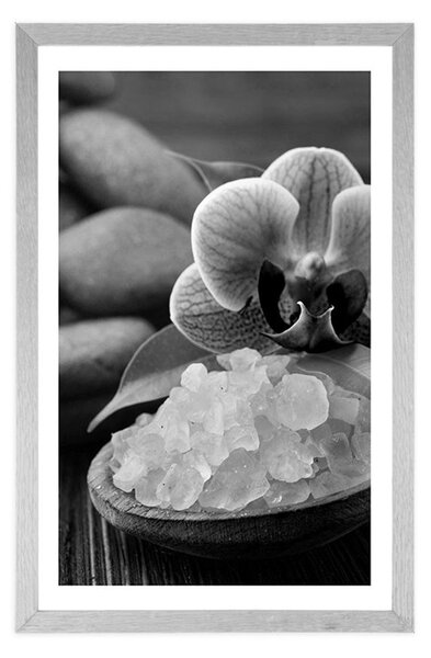 Poster cu passepartout magia wellnessului în design alb-negru