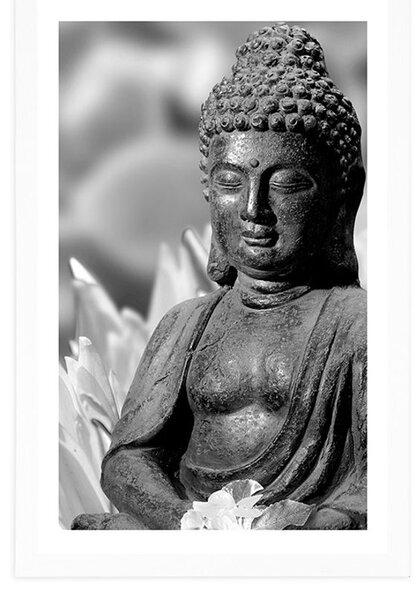 Poster cu passepartout Buddha pașnic în design alb-negru