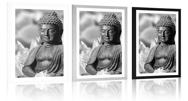 Poster cu passepartout Buddha pașnic în design alb-negru