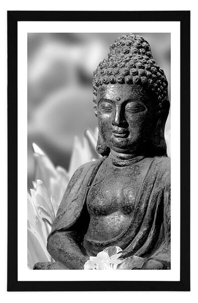 Poster cu passepartout Buddha pașnic în design alb-negru