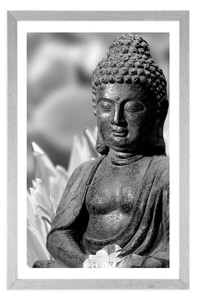 Poster cu passepartout Buddha pașnic în design alb-negru