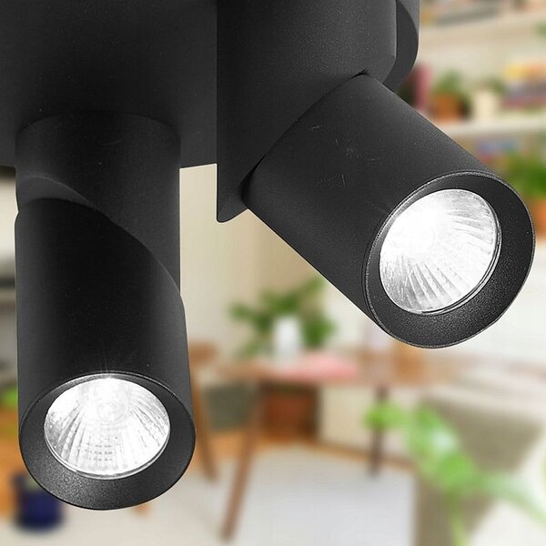 Aplica rotunda pentru tavan, 3 LED-uri cu soclu GU10, rotatie 350 grade, negru mat