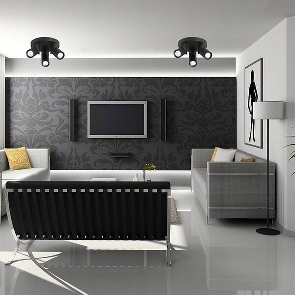 Aplica rotunda pentru tavan, 3 LED-uri cu soclu GU10, rotatie 350 grade, negru mat