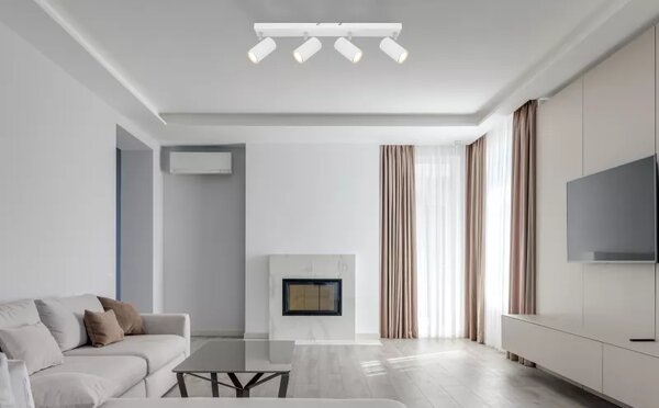 Aplica cu 4 spoturi, LED GU10, IP20, reglabil 350 grade, cadru aluminiu, alb mat