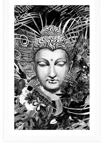 Poster cu passepartout Buddha pe fundal exotic în design alb-negru