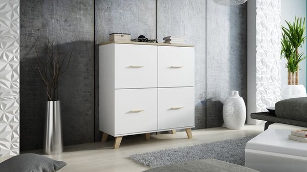 Comode clasice cu 4 usi Lotta, alb, 110x45x119 cm