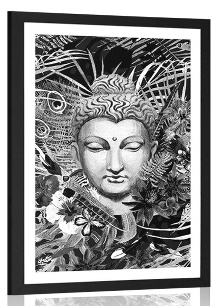 Poster cu passepartout Buddha pe fundal exotic în design alb-negru