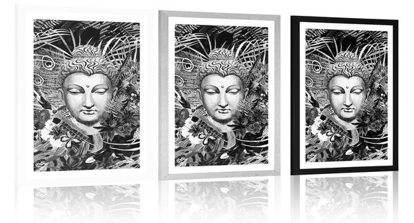 Poster cu passepartout Buddha pe fundal exotic în design alb-negru