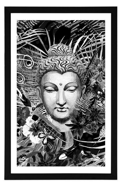 Poster cu passepartout Buddha pe fundal exotic în design alb-negru