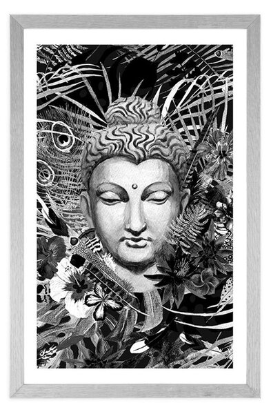 Poster cu passepartout Buddha pe fundal exotic în design alb-negru