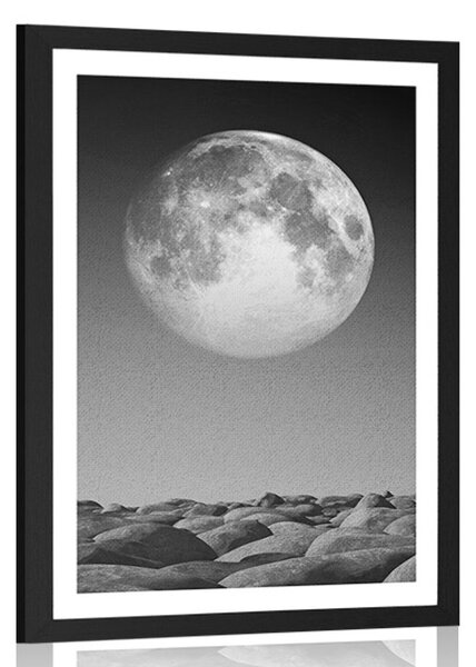 Poster cu passepartout pietre pliate în lumina lunii în design alb-negru