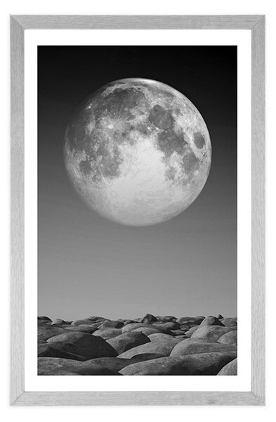 Poster cu passepartout pietre pliate în lumina lunii în design alb-negru
