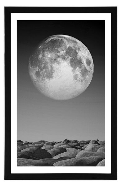 Poster cu passepartout pietre pliate în lumina lunii în design alb-negru