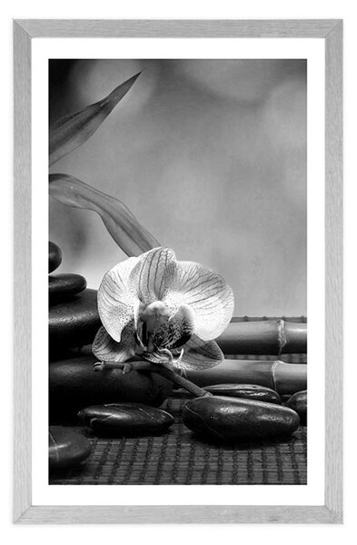Poster cu passepartout Feng Shui natură moartă în design alb-negru