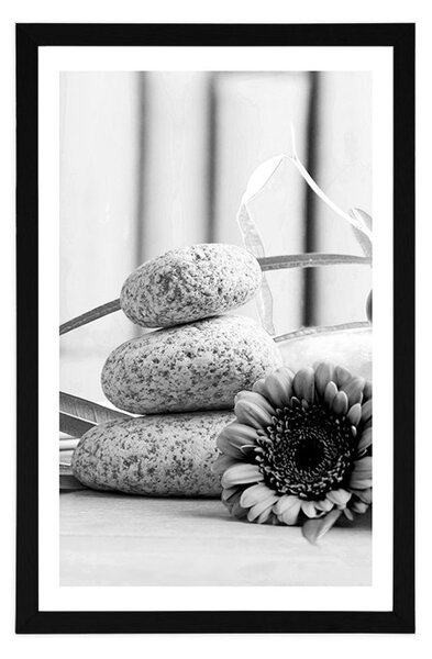 Poster cu passepartout natura moartă meditativă și wellness în design alb-negru