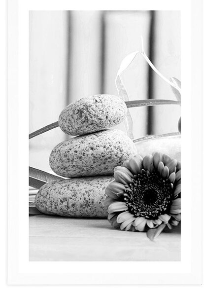 Poster cu passepartout natura moartă meditativă și wellness în design alb-negru