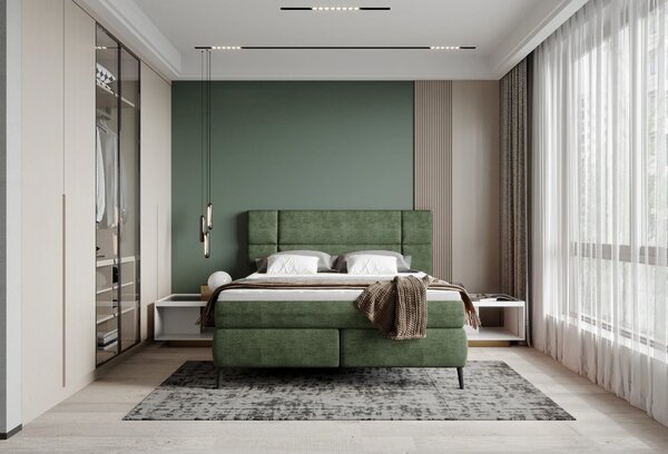 Pat boxspring LUCIO 140x200, personalizabil, cu saltele si topper