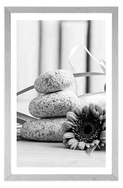 Poster cu passepartout natura moartă meditativă și wellness în design alb-negru