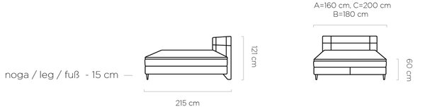 Pat boxspring LUCIO 140x200, personalizabil, cu saltele si topper