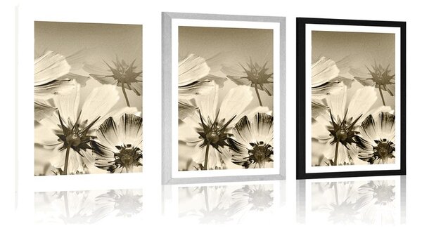 Poster cu passepartout flori de grădină în design sepia
