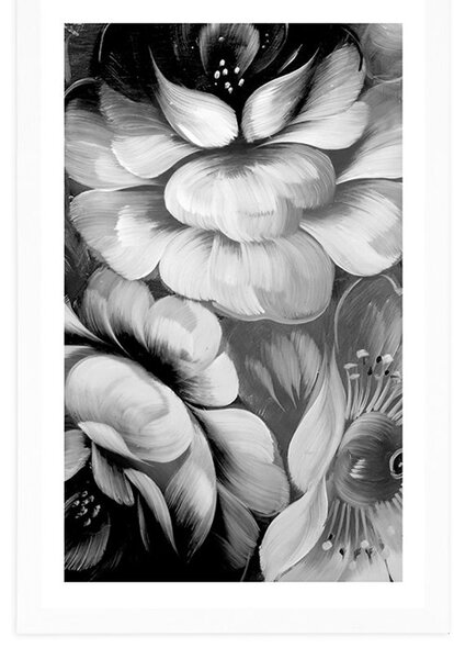 Poster cu passepartout lume impresionistă a florilor în design alb-negru