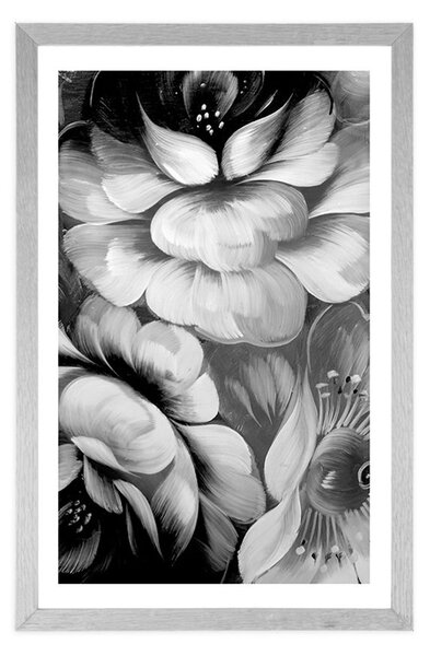 Poster cu passepartout lume impresionistă a florilor în design alb-negru