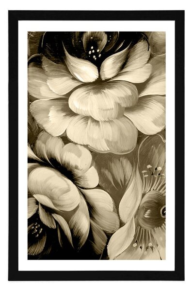 Poster cu passepartout lume impresionistă a florilor în design sepia