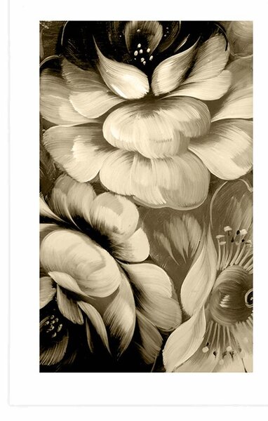 Poster cu passepartout lume impresionistă a florilor în design sepia
