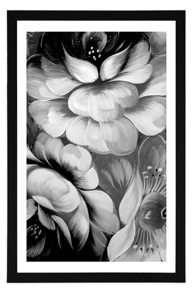 Poster cu passepartout lume impresionistă a florilor în design alb-negru